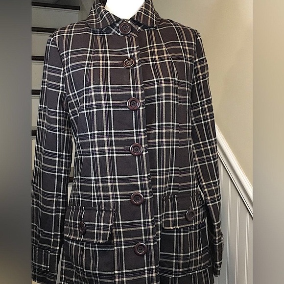 BB DAKOTA Muted Purple Tartan Plaid Single Breasted Long Wool Coat